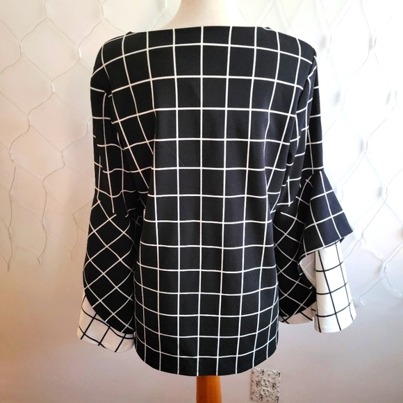 Alfani Pullover Bell Sleeve Top / Box Print / Size Large - Picture 4 of 5